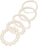 Layered Pearl Stretch Bracelets Set for Women Stackable Bracelets for Ladies Multi Layer costume Pearl Bracelet Wedding Bracelets for Bridesmai Brides Bridal Bracelet 5 Pcs