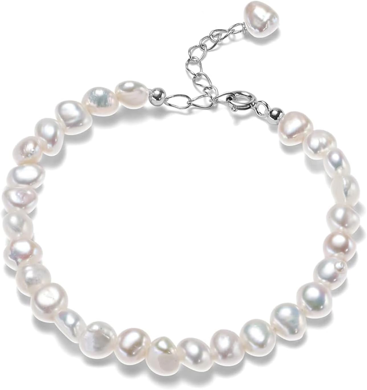51DQl304Z7L._AC_SL1500_.jpg Natural Pearls Link Bracelets for Women Freshwater Cultured Pearls Strand Bracelets Handpicked Pearl Elegant - Image 1