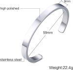 Personalized Cuff Bangle Bracelet : Polished Stainless Steel Various Inspirational Quote Bracelets Free Custom Engrave Name Mantra Text Minimalist Open Bangle Cuff for Men Women Girl Boy - Image 2