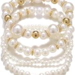 Chunky Simulated Pearl Stackable Stretch Bracelet Set Beaded Ball Adjustable Multilayered Elastic Bangles for Women Wedding
