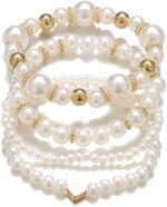 Chunky Simulated Pearl Stackable Stretch Bracelet Set Beaded Ball Adjustable Multilayered Elastic Bangles for Women Wedding
