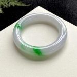 Internet Hot round Bar Floating Green Flower Jade Jade Bracelet Bright Green Thick Fat round Bar Jade Bracelet - Image 2
