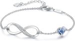 Infinity Heart Birthstone Charm Link Bracelet for Women 925 Sterling Silver Adjustable Mother's Day Gift Anniversary Birthday  for Wife Girlfriend Her