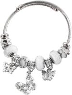 Silver Women Bracelets - Adjustable Charm Bracelets for Women Birthday Gifts Favors Titanium Steel Bracelet Bundle  Kit