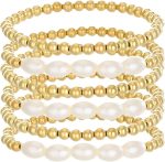 Chunky Simulated Pearl Stackable Stretch Bracelet Set Beaded Ball Adjustable Multilayered Elastic Bangles for Women Wedding - Image 2