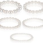 5 PCS Pearl Bracelets for Women, White Elegant Bridesmaid Bracelets Bridal Wedding Stackable Bracelets Faux Pearl Beaded Bracelets White Pearl Bracelet Set for Ladies