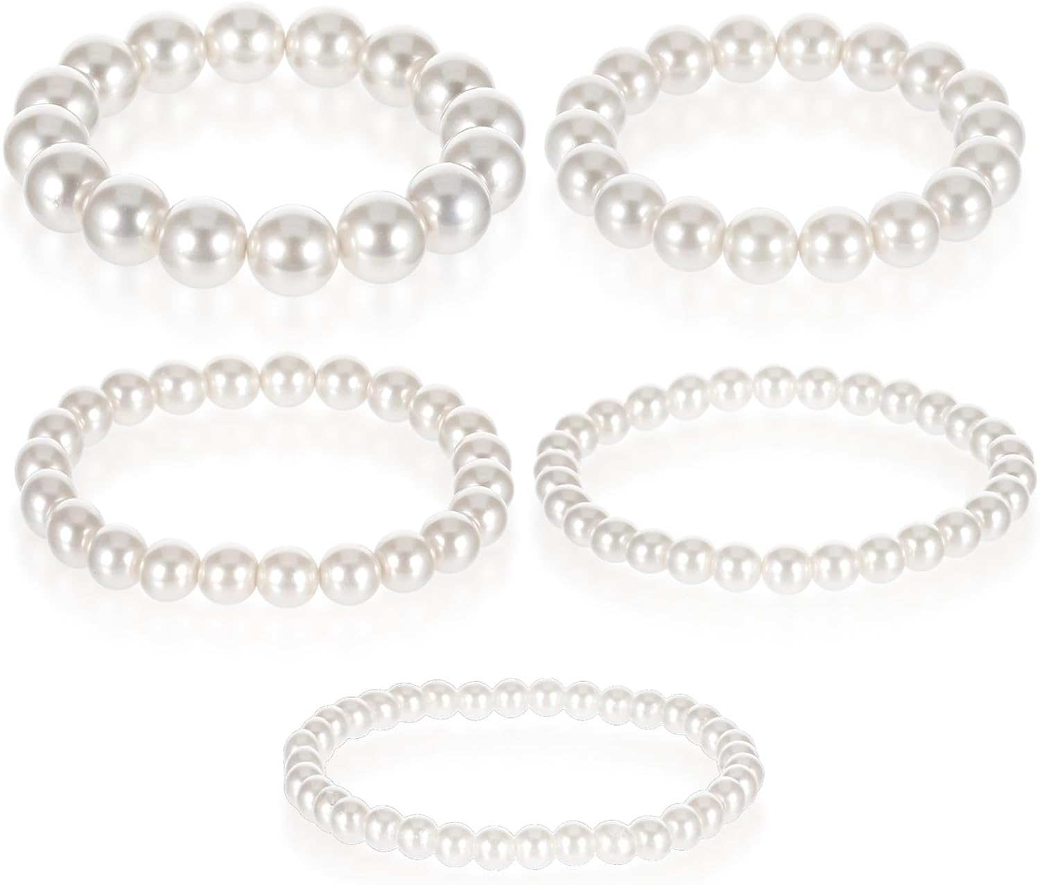 61sprtlQjvL._AC_SL1500_.jpg 5 PCS Pearl Bracelets for Women, White Elegant Bridesmaid Bracelets Bridal Wedding Stackable Bracelets Faux Pearl Beaded Bracelets White Pearl Bracelet Set for Ladies - Image 1