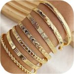 7Pcs Gold Bangle Bracelets Set for Women - Multi Layer Stackable Textured Bracelets  Cuff Bangles Jewelry Set