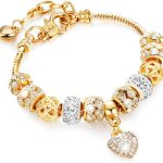 Gold  Bracelets Rhinestone Heart Charm Bracelet Luxury Adjustable Bangle for Women