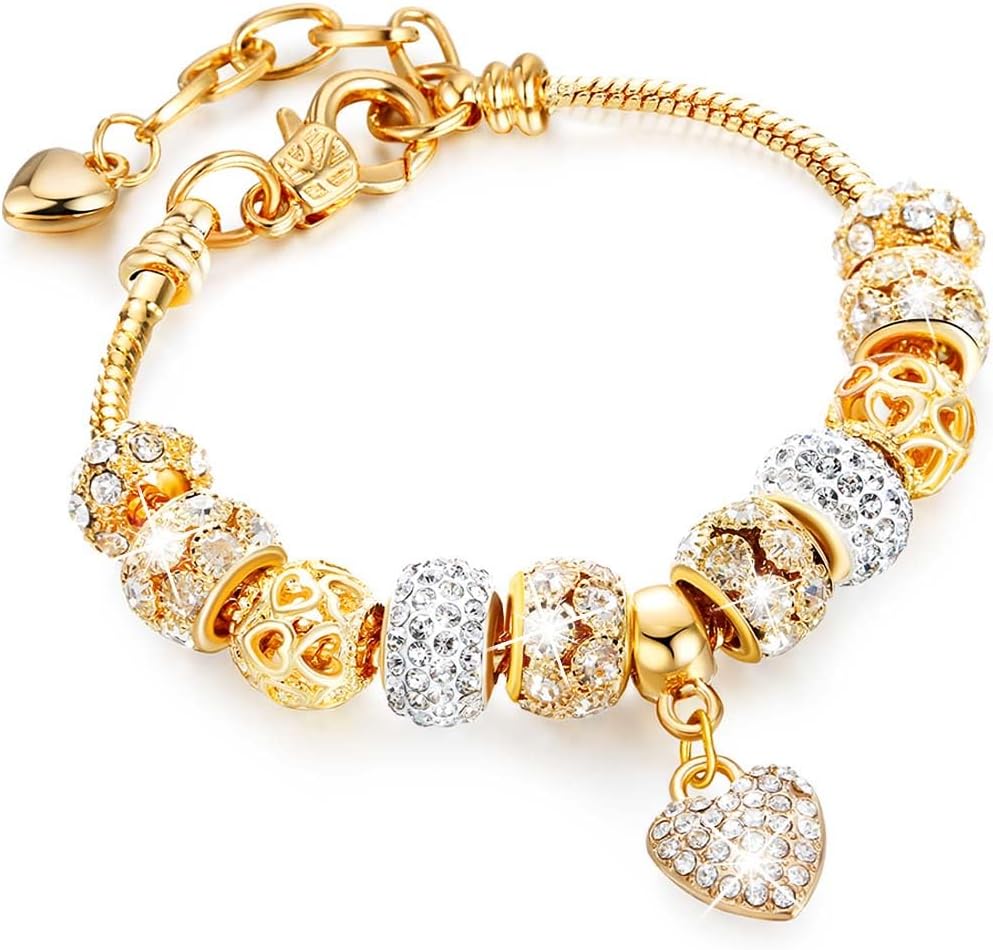 61y3CBkATbL._AC_SL1050_.jpg Gold Bracelets Rhinestone Heart Charm Bracelet Luxury Adjustable Bangle for Women - Image 1