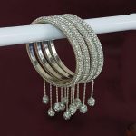 Crystal Bangle Bracelet Rhinestone Indian Bangle Set with Beaded Hanging Tassels Charms Bridal Rhinestone Bracelet Wedding Party Fashion Jewelry Set for Women - Image 2