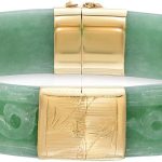 Yellow Gold Real Jade Hand Carved Bangle Bracelet