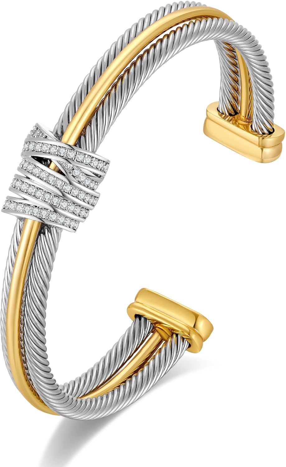 71HPLWReDL._AC_SL1500_.jpg Twisted Cable Wire Cuff Bracelet for Women Gold Silver Two Tone Cuff Bracelets Mixed Metal Statement Bracelet Adjustable - Image 1