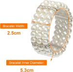 Ladies Faux Pearls Accent Off White Stretch Wrist Bracelet  (Pearl style3) - Image 2
