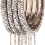 Crystal Bangle Bracelet Rhinestone Indian Bangle Set with Beaded Hanging Tassels Charms Bridal Rhinestone Bracelet Wedding Party Fashion Jewelry Set for Women