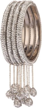 Crystal Bangle Bracelet Rhinestone Indian Bangle Set with Beaded Hanging Tassels Charms Bridal Rhinestone Bracelet Wedding Party Fashion Jewelry Set for Women