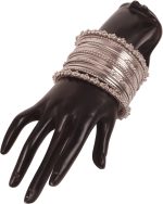 Rhinestones Grain Work  Thick Bangle Bracelets for Women in Antique Gold Or White Tone. - Image 2