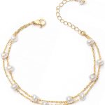 Gold Pearl Bracelets for Women - Dainty 14K Gold Plated Pearls Bracelet Trendy Beaded Chain  Gifts for Women