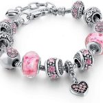 Pink Hearts Silver Plated Charm Bracelet Set,  Gifts with , Charms, and Adjustable Snake Chain, Fits 7.5"+1.5"