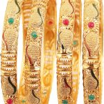 Golden Bangle Collection  Beautifully Carved Conch Shell Inspired Thick  Bangle Bracelets. Set of 4. in Gold Tone for Women