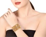 Rhinestones Grain Work  Thick Bangle Bracelets for Women in Antique Gold Or White Tone. - Image 2