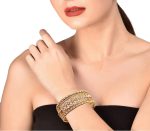 Rhinestones Grain Work  Thick Bangle Bracelets for Women in Antique Gold Or White Tone. - Image 2