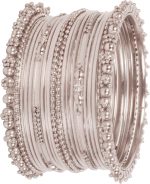 Rhinestones Grain Work  Thick Bangle Bracelets for Women in Antique Gold Or White Tone.