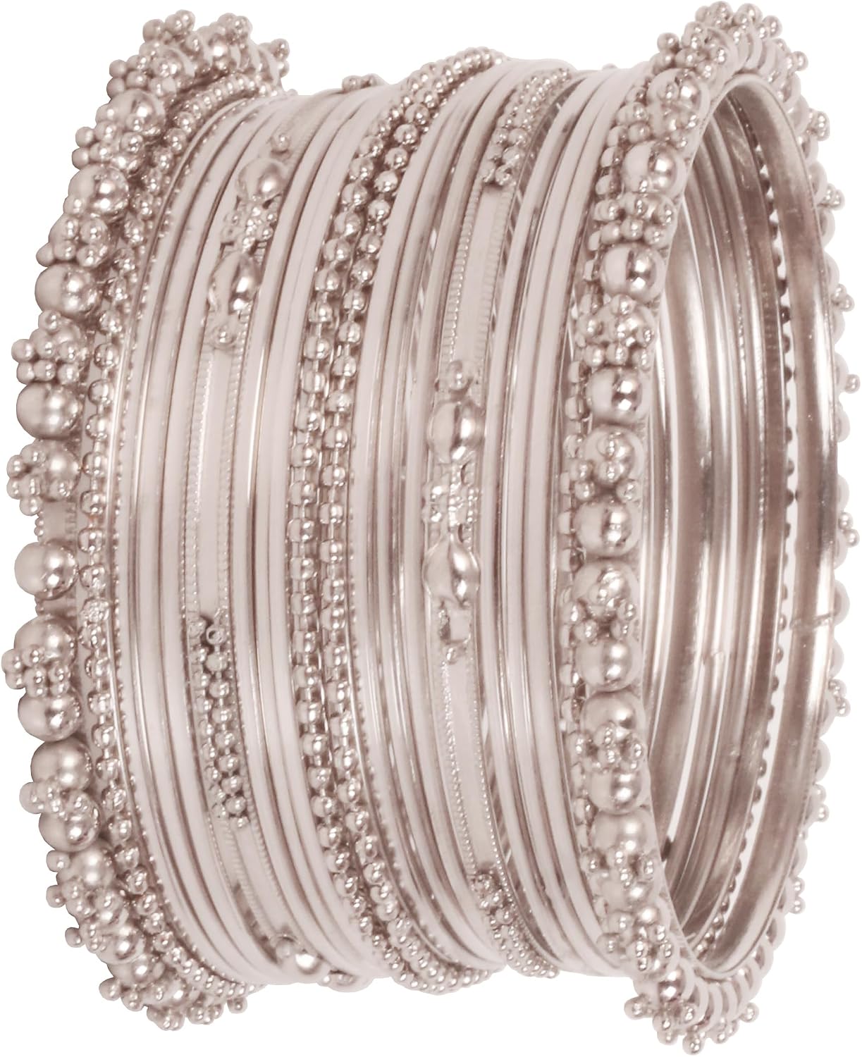 81aeQ7RwwTL._AC_SL1500_.jpg Rhinestones Grain Work Thick Bangle Bracelets for Women in Antique Gold Or White Tone. - Image 1