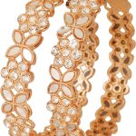 Handcrafted Traditional Stylish Floral Work Rhinestone  Thick Bracelets Bangle in Gold Tone. for Women.