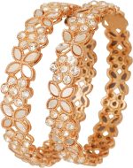 Handcrafted Traditional Stylish Floral Work Rhinestone  Thick Bracelets Bangle in Gold Tone. for Women.