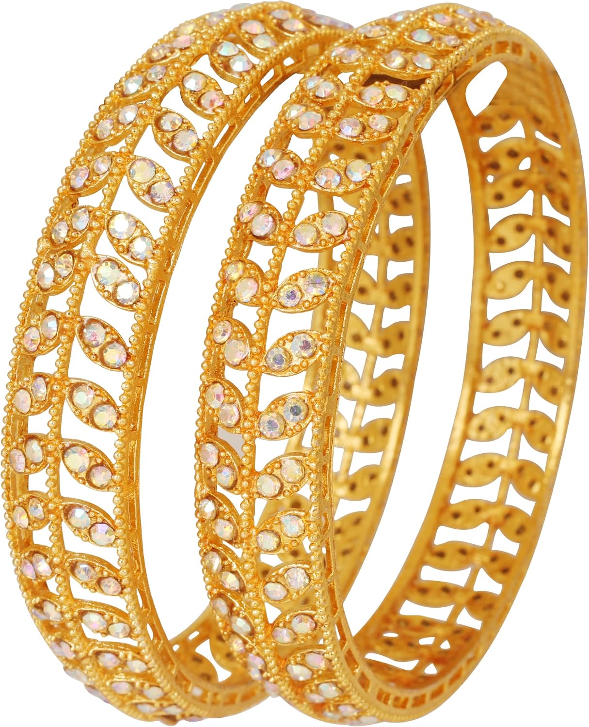 81e4zWgnBgL._AC_SL1500_.jpg Rhinestones Grain Work Thick Bangle Bracelets for Women in Antique Gold Or White Tone. - Image 1