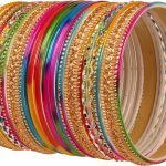 Stunning Rainbow Multicolor Bangle Collection. Colorful Bangle Bracelet Set of 24 In Antique Gold Tone For Women.