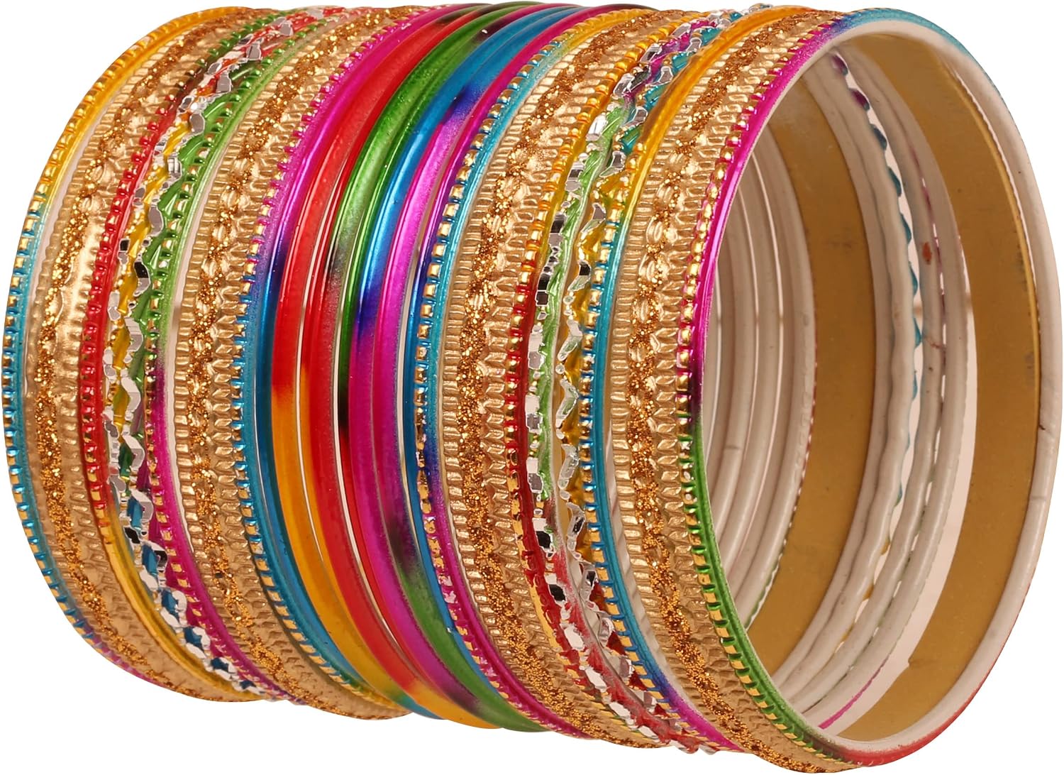 81k52PsJalL._AC_SL1500_.jpg Stunning Rainbow Multicolor Bangle Collection. Colorful Bangle Bracelet Set of 24 In Antique Gold Tone For Women. - Image 1