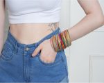 Stunning Rainbow Multicolor Bangle Collection. Colorful Bangle Bracelet Set of 24 In Antique Gold Tone For Women. - Image 2
