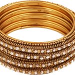 Rhinestones Grain Work  Thick Bangle Bracelets for Women in Antique Gold Or White Tone.