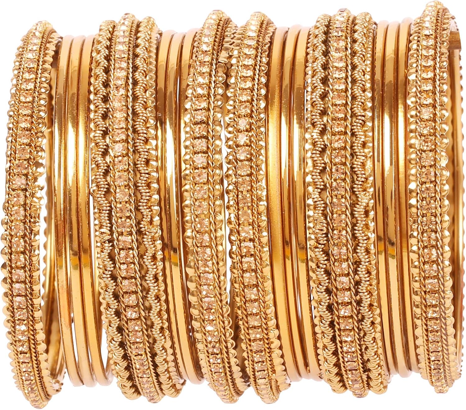 91JHyNDvGL._AC_SL1500_.jpg Rhinestones Grain Work Thick Bangle Bracelets for Women in Antique Gold Or White Tone. - Image 1