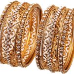 Rhinestones Grain Work  Thick Bangle Bracelets for Women in Antique Gold Or White Tone.