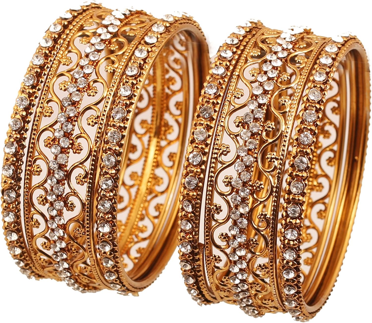 91Pi-E0Ta-L._AC_SL1500_.jpg Rhinestones Grain Work Thick Bangle Bracelets for Women in Antique Gold Or White Tone. - Image 1