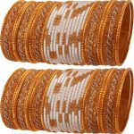 Glamorous Fashion Wrist Enhancing Shimmering Golden Glitters Textured Color  Bracelets Bangle . Set of 48 in Gold Tone for Women.